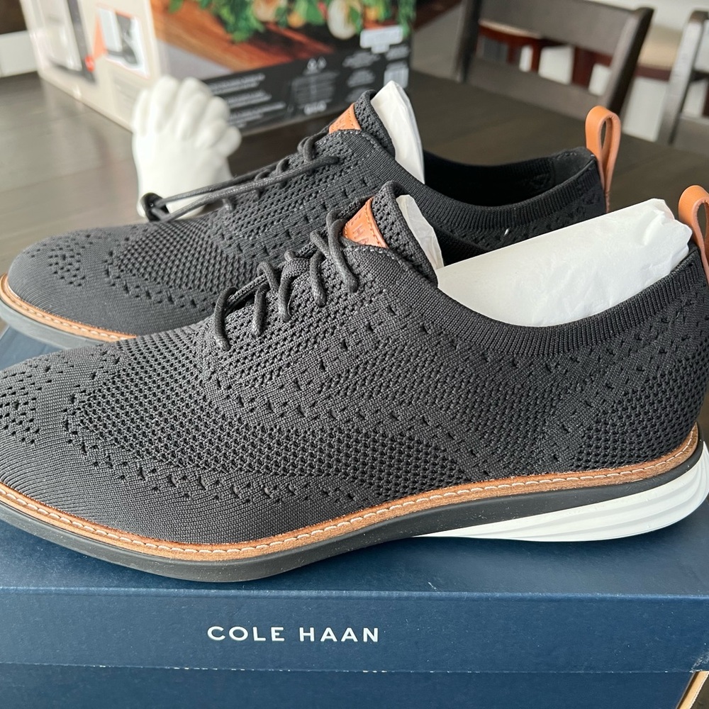 Cole Haan Black and Tan Knit Sneakers
